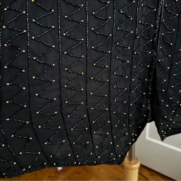 SWEET SUE Vintage 80s Black Silk Beaded Waistcoat Vest Art Deco Glam Size 22 - Picture 6 of 12